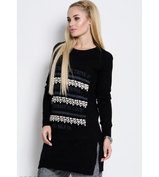 Черное платье-свитер из тонкой шерсти с декором спереди