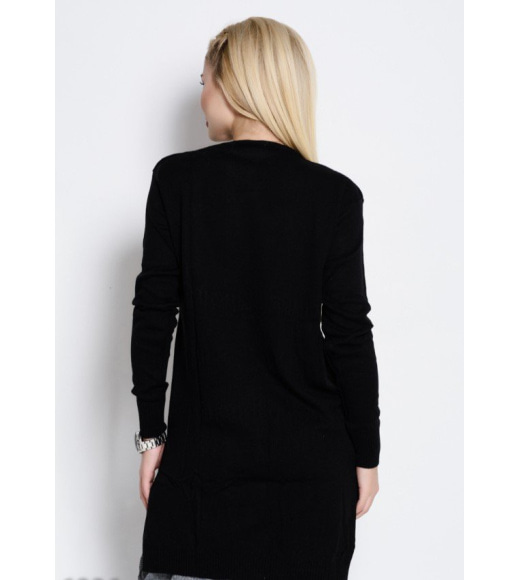 Черное платье-свитер из тонкой шерсти с декором спереди