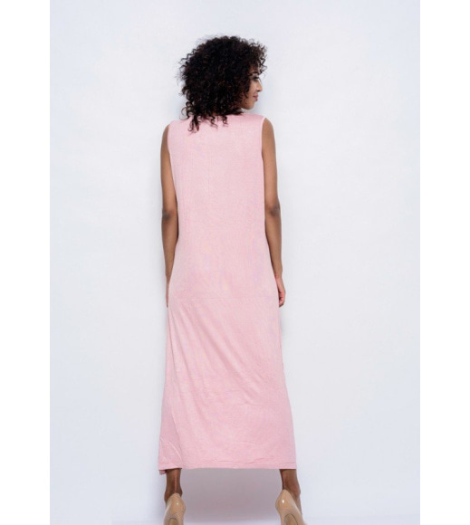 Трикотажное розовое платье без рукавов