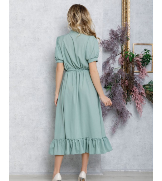Оливкова сукня-сорочка з куліскою і воланом