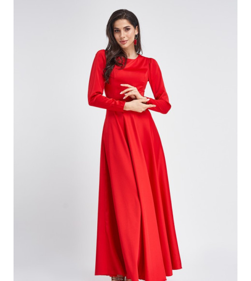 Червоне сатинове плаття в підлогу