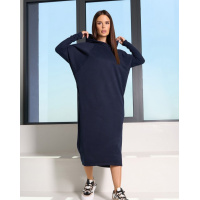 Темно-синее ангоровое платье кокон с капюшоном