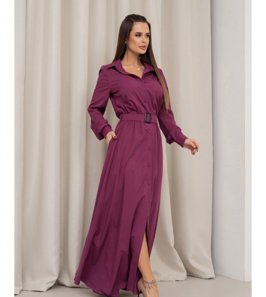 Фиолетовое платье-рубашка с длинными рукавами