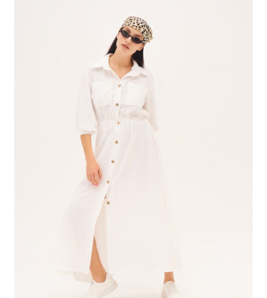 Біла довга сукня-сорочка на ґудзиках