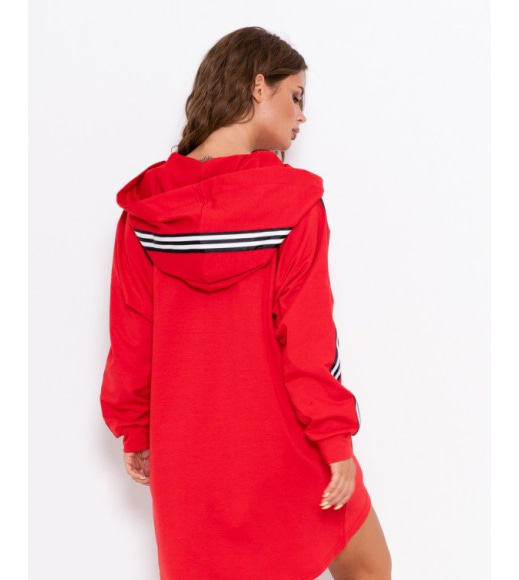 Червоне асиметричне плаття з капюшоном і смужками