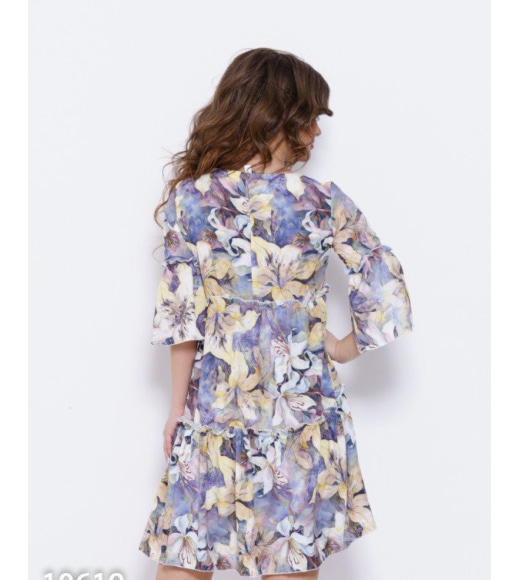 Платье с рюшами и акварельным цветочным принтом