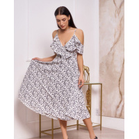 Белое платье-халат с воланами на плечах