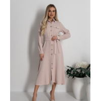 Светло-бежевое платье-рубашка с боковыми разрезам