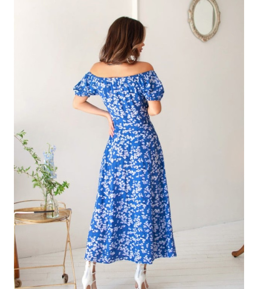 Синее цветочное платье из хлопка