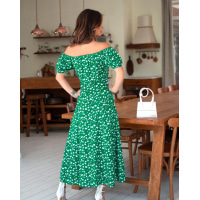 Зеленое хлопковое платье с разрезом