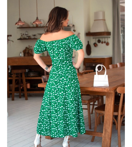 Зелена бавовняна сукня з розрізом