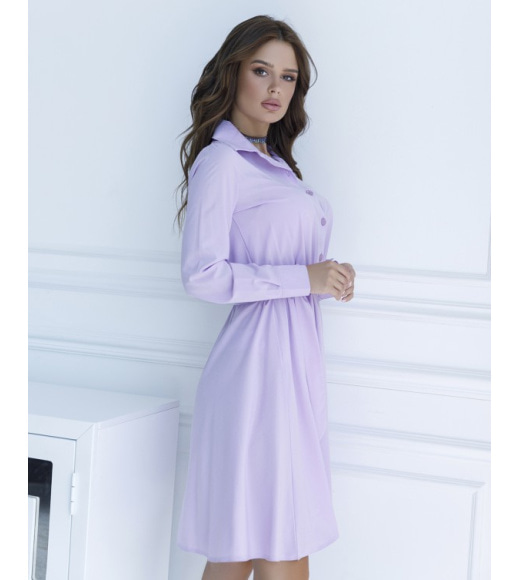 Сиреневое платье-рубашка с длинными рукавами