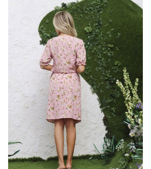 Розовое цветочное платье на кулиске