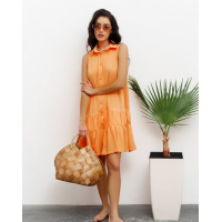 Оранжевое платье-рубашка с воланами