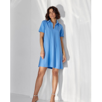 Голубое короткое платье-трапеция с воротником