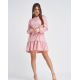 Розовое расклешенное платье с планкой на пуговицах
