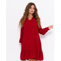 Красное крепдешиновое платье с воланом