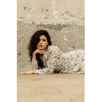 Белое платье миди с цветочным принтом на длинный рукав Seventeen 2057.5342