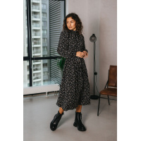 Черное длинное платье с цветочным принтом на длинный рукав с рюшей по краю воротника и манжета Seventeen 2038.5275