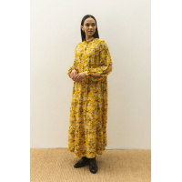 Желтое принтованное в цветы длинное свободное платье с пышными рукавами Seventeen 2048-1.5320