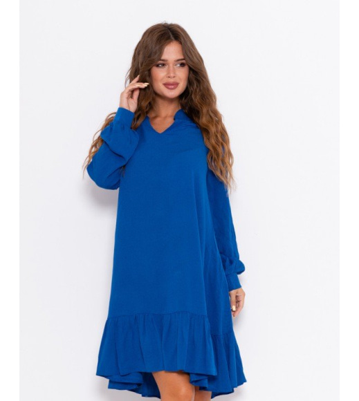 Синя крепдешинова сукня з воланом