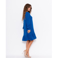 Синее крепдешиновое платье с воланом