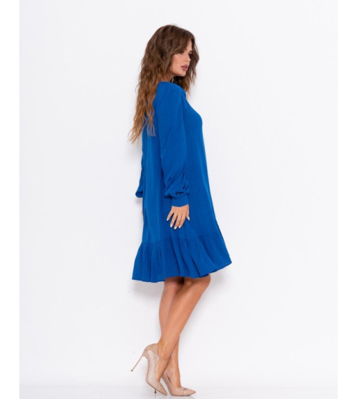 Синя крепдешинова сукня з воланом