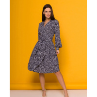 Темно-синее принтованное платье-халат на запах
