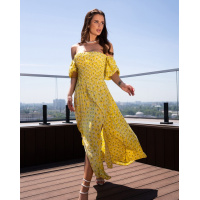 Хлопковое желтое платье с двумя разрезами