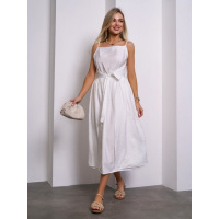 Молочный льняной сарафан кроя на запах