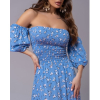 Бавовняна блакитна сукня з двома розрізами