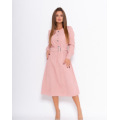 Розовое вельветовое приталенное платье с планкой