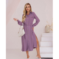 Темно-фиолетовое платье-рубашка с боковыми разрезами