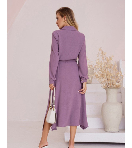 Темно-фиолетовое платье-рубашка с боковыми разрезами