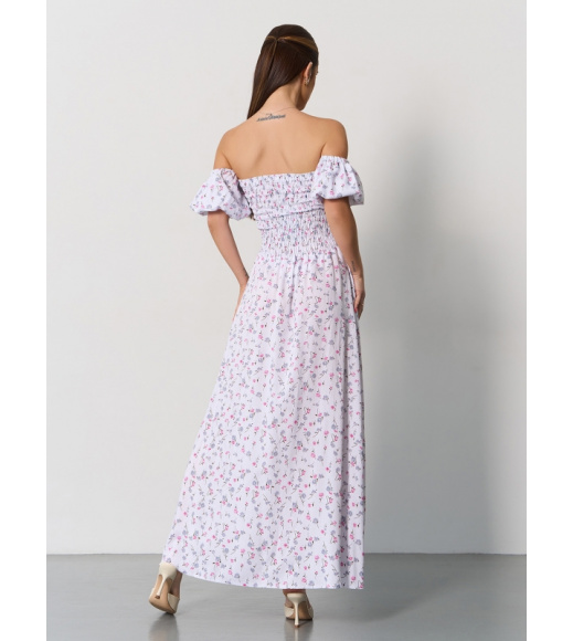 Белое хлопковое платье бандо с разрезами