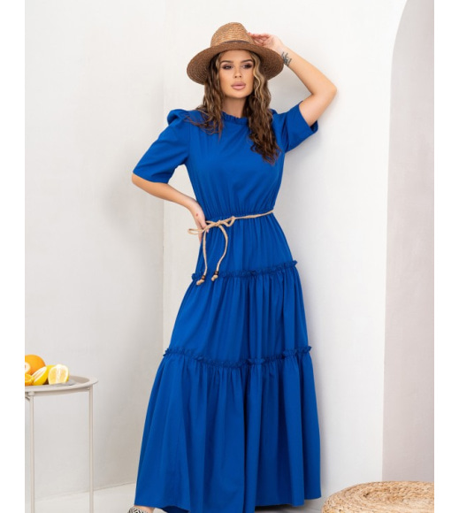 Синя довга сукня з рюшами