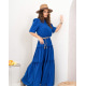 Синее длинное платье с рюшами