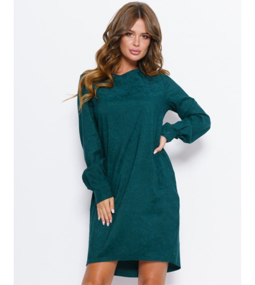 Зеленое вельветовое свободное платье с карманами