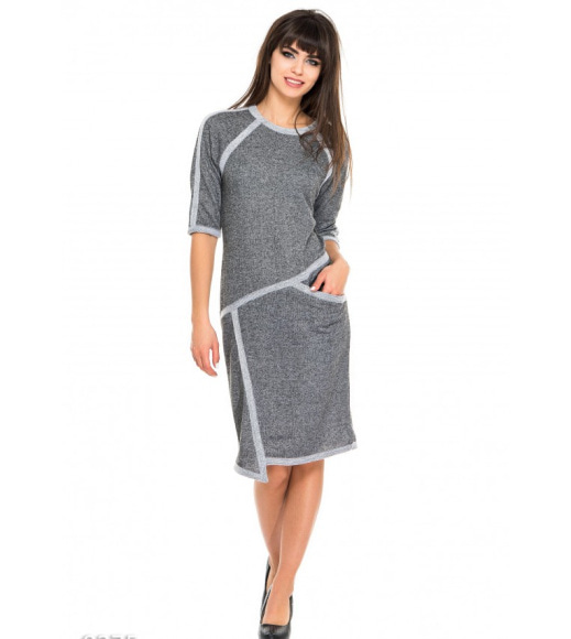 Сіре асиметрична плаття з двонитки зі світло-сірою обробкою