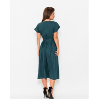Темно-зелене лляне плаття на запах з кишенями