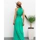 Зеленое длинное платье с жаткой на талии