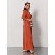Терракотовое хлопковое платье-рубашка с разрезами