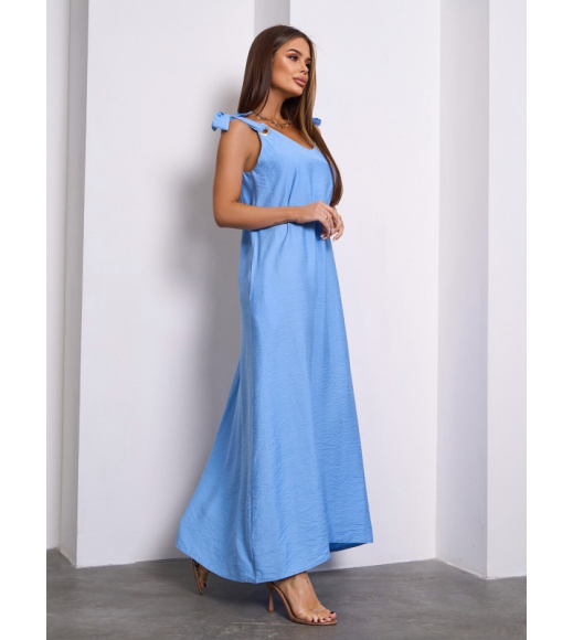 Голубой льняной сарафан на завязках