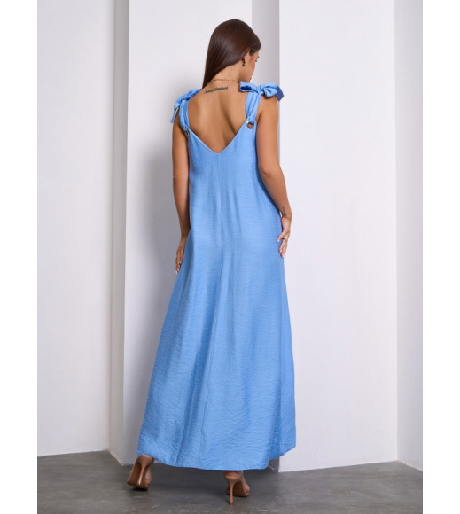 Голубой льняной сарафан на завязках