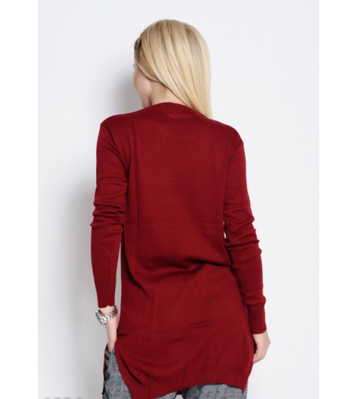 Бордовое платье-свитер из тонкой шерсти с декором спереди