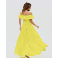 Жовте довге плаття з відкритими плечима