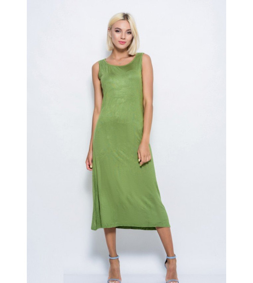 Зелене довге плаття без рукавів