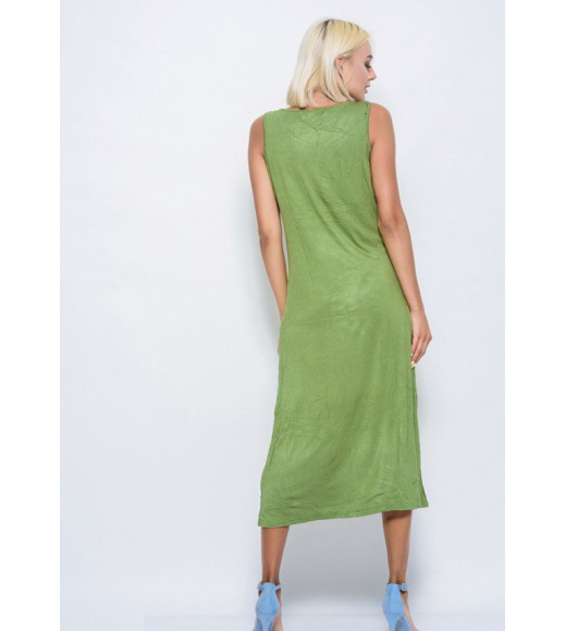 Зелене довге плаття без рукавів