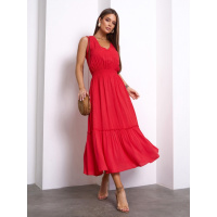 Красное хлопковое платье с вырезом на спинке