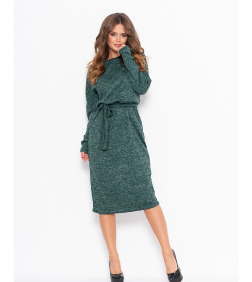 Зелене меланжеве приталене плаття з кишенями